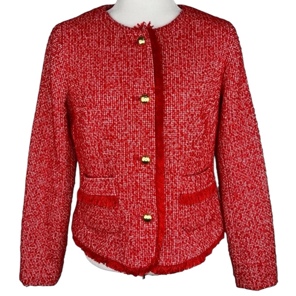 Talbots Red Tweed Lady Jacket with Gold Buttons